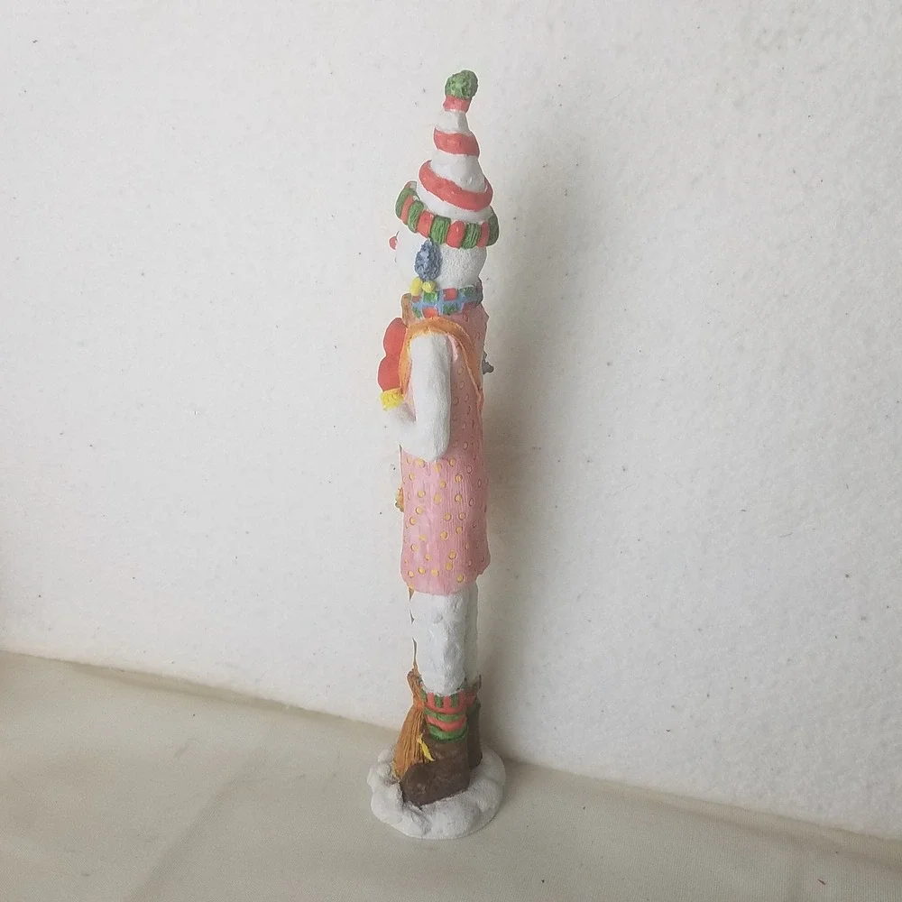 Whimsical Snowman Christmas Figurine ZCMI‎ Wong  Broom Basket tall bunnies